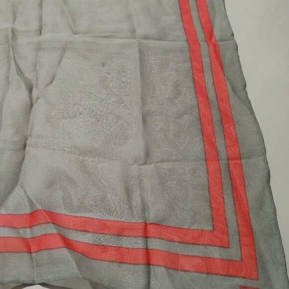 Daks London Sheer Square Scarf DD Olive Green Brown Geometric Vintage Rolled Hem - Picture 8 of 9